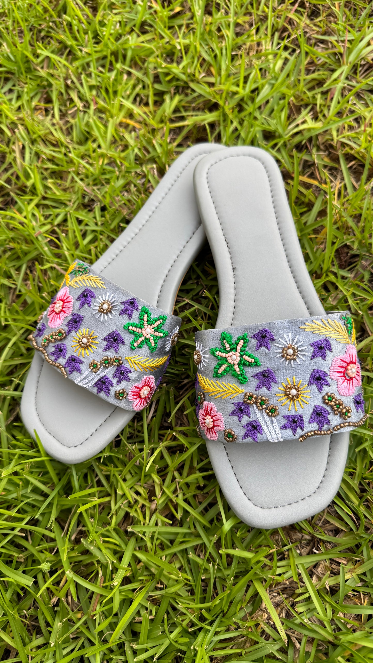 Grey Floral Sandals