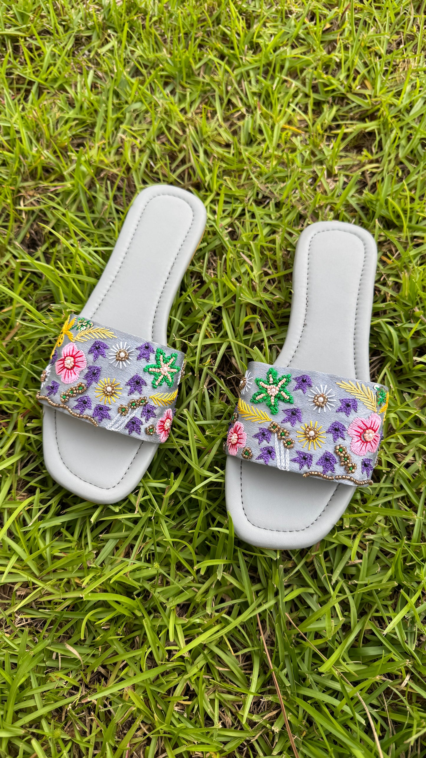 Grey Floral Sandals