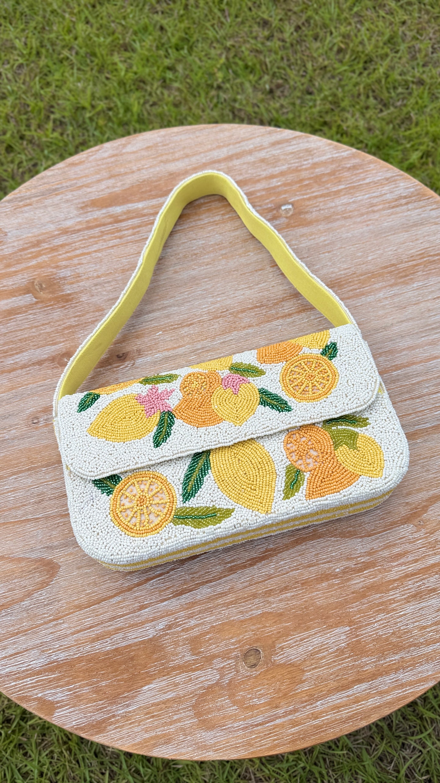 Beaded Shoulder Bag: Lemoncello