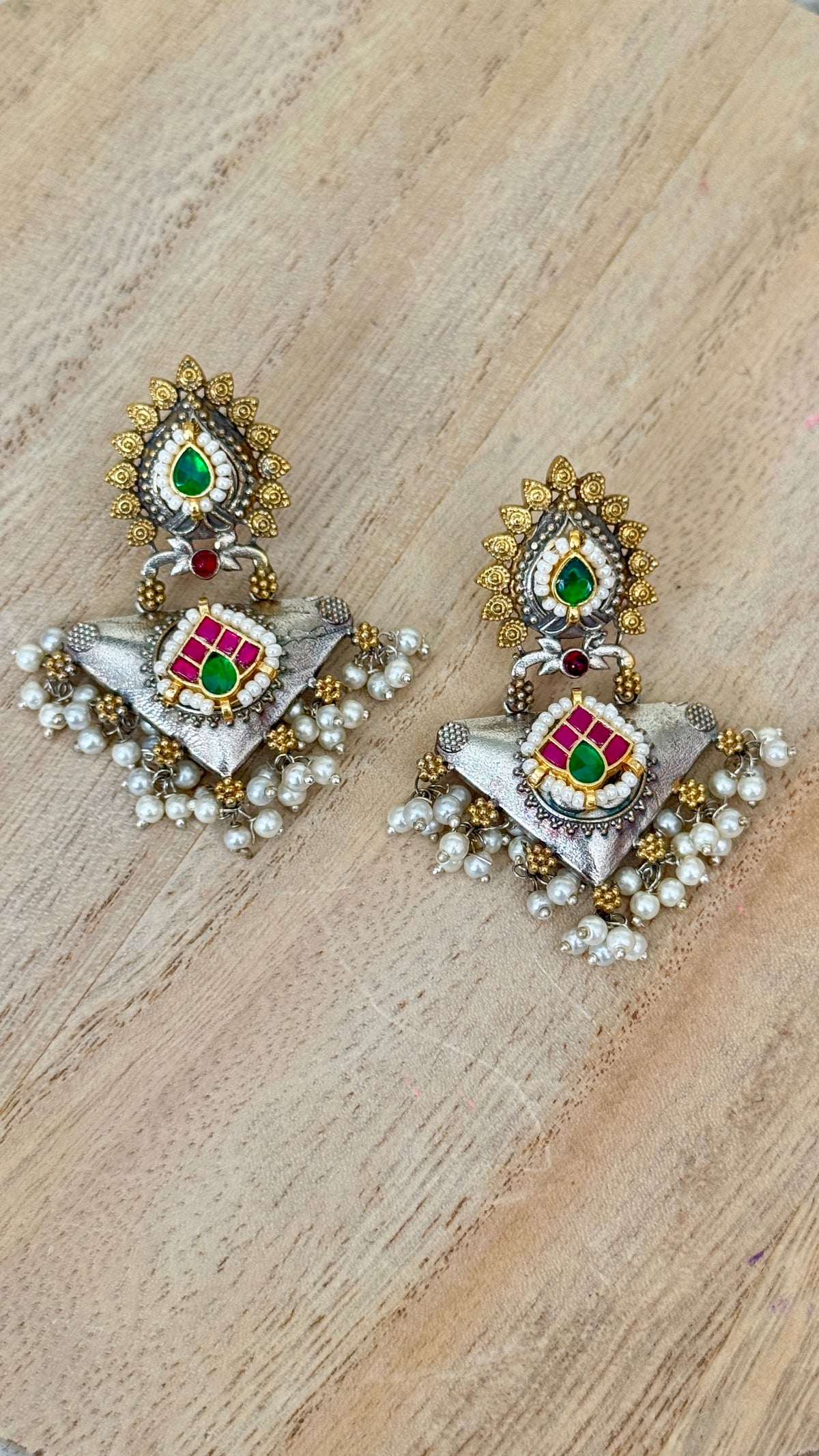 Dual tone Triangle Earrings