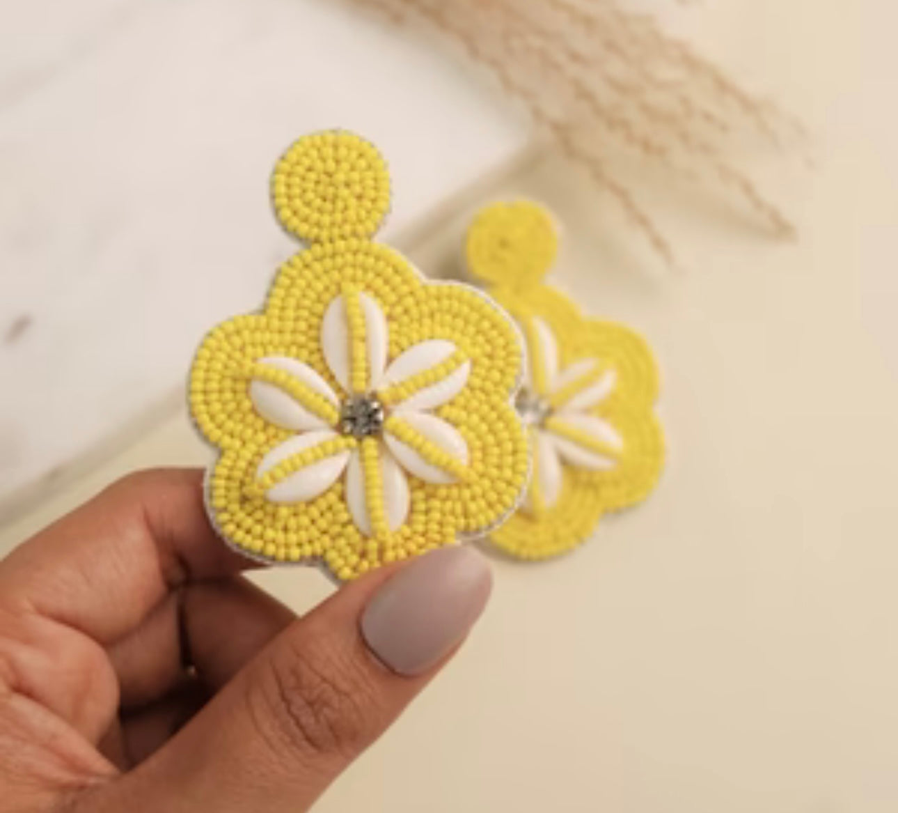 Yellow Flower Beaded Earrings