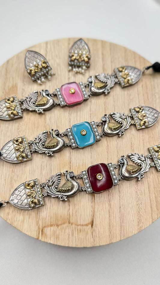 Dual Tone Monalisa Stone Choker Set