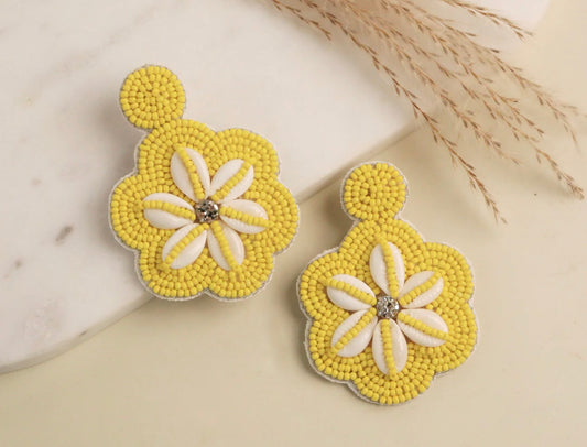 Yellow Flower Beaded Earrings