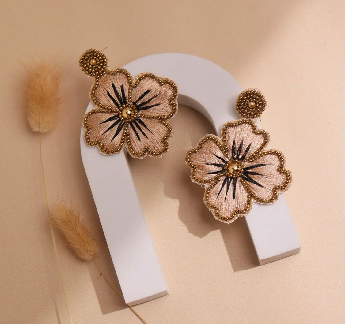 Tan Flower Earrings