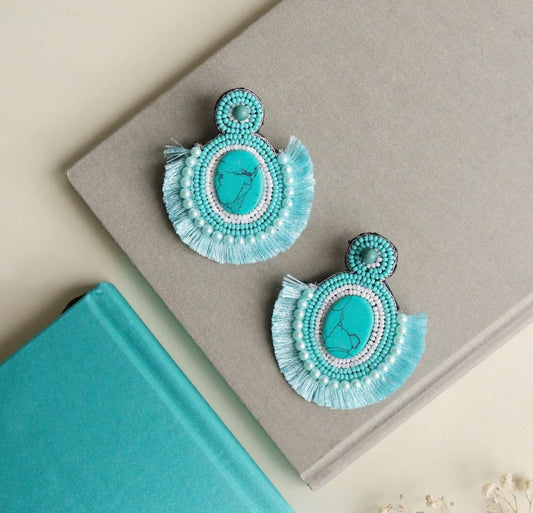 Teal Tasseled Earrings