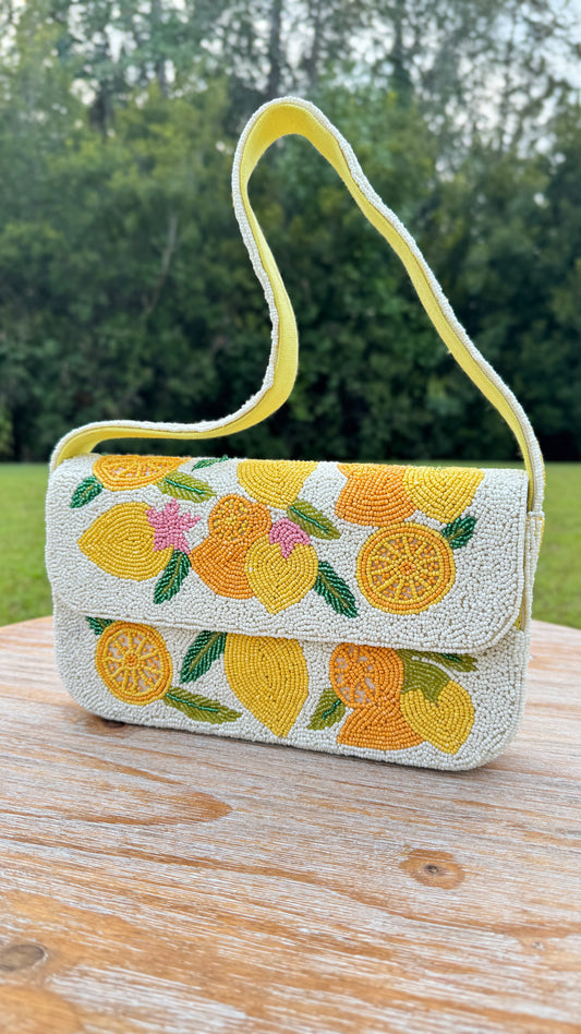 Beaded Shoulder Bag: Lemoncello