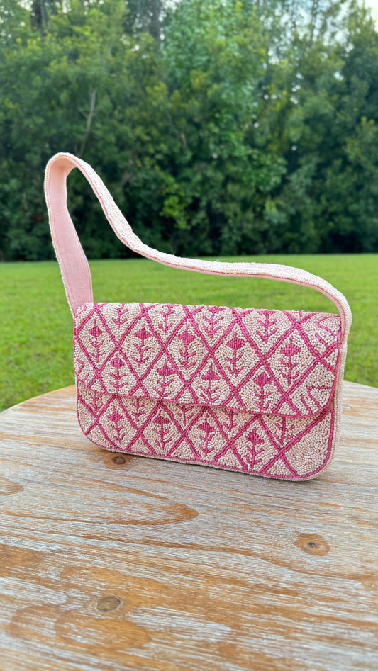 Beaded Shoulder Bag: Rosé