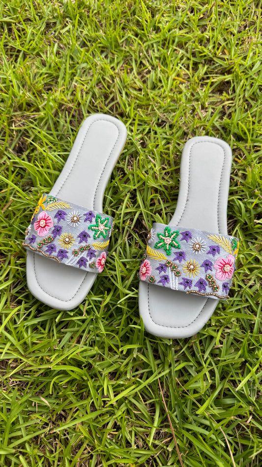 Grey Floral Sandals