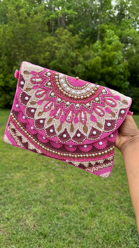 B. Pink Beaded Clutch